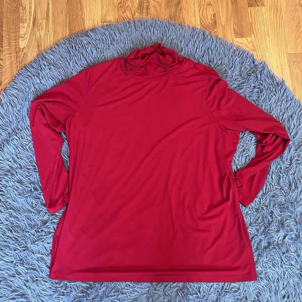 Susan Graver Cherry Red Slinky Long Sleeve Turtleneck Top Size 1X